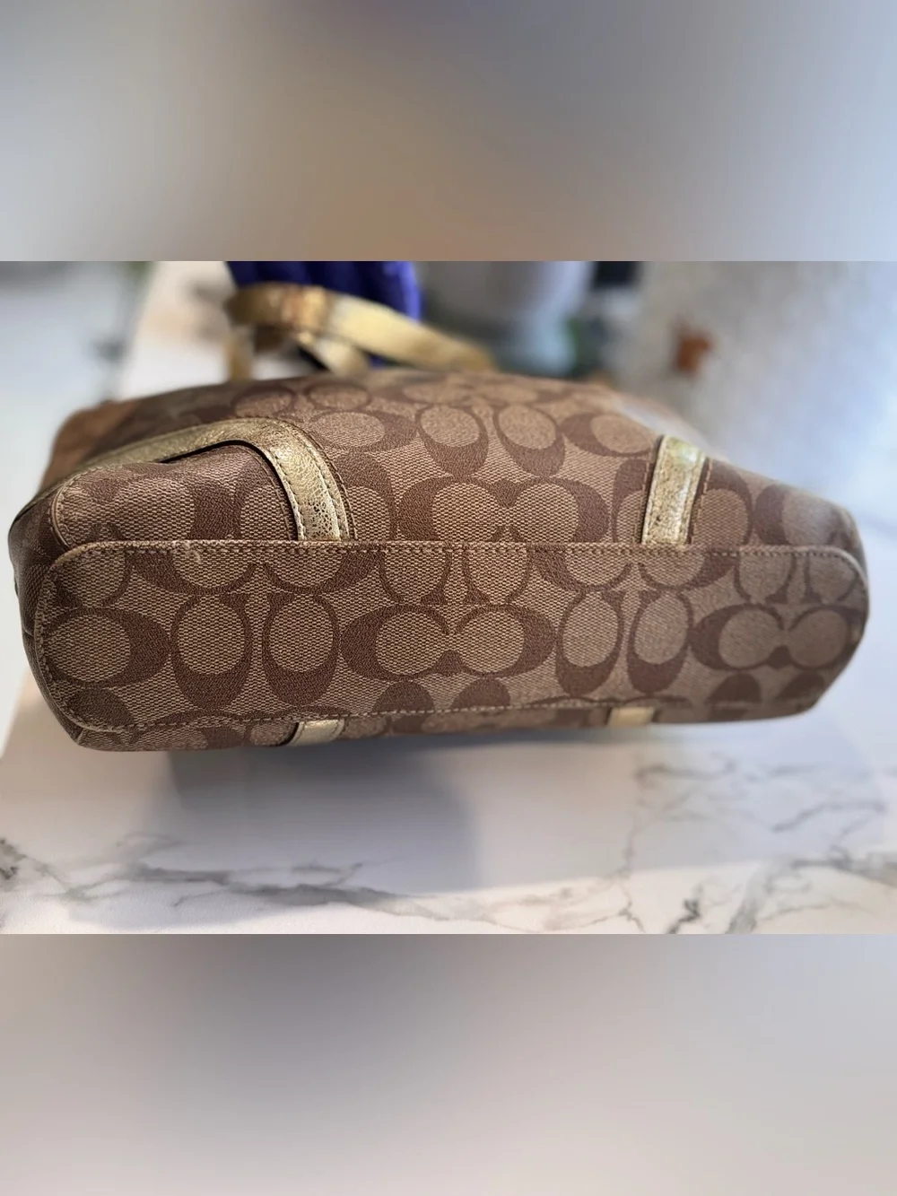 Coach Signature Star Tote in Brown and Gold + Coach Scarf Twilly